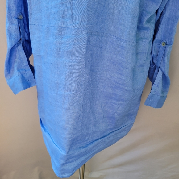 J. Jill Love Linen Tab-Sleeve 100% Linen Tunic Top Blue Ginger M - Picture 10 of 13